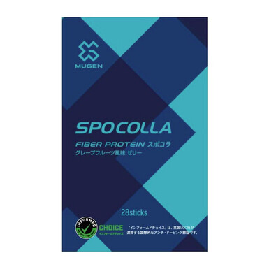 MUGEN BIONIC, SPOCOLLA FIBER Protein Jelly, 28 стиков × 20 г — японский коллагеновый комплекс типов I, II, III с эластином для суставов, связок и восстановления после нагрузок, вкус грейпфрута
