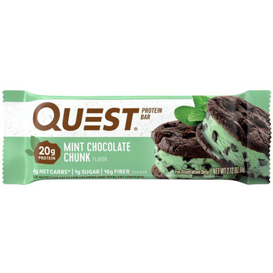 Quest Nutrition Protein Bar Mint Chocolate Chunk – протеиновый батончик со вкусом мяты и шоколада, 20 г белка, 1 г сахара, 50 г